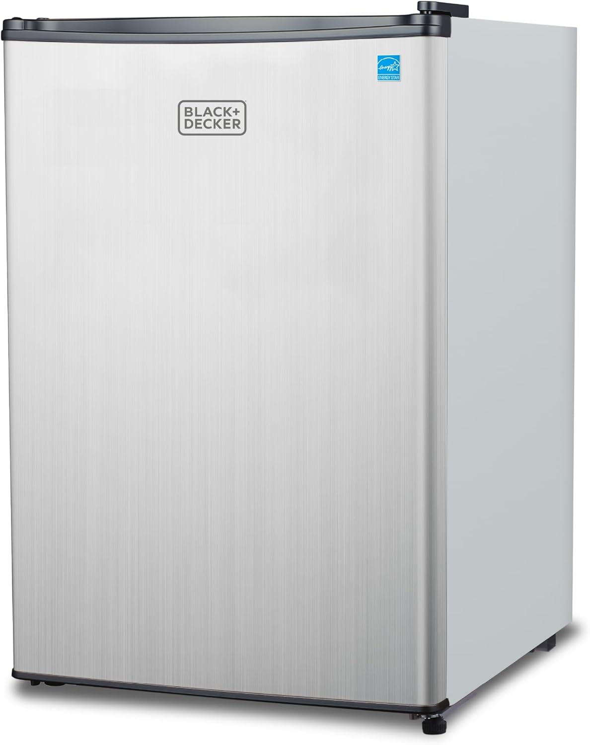 BLACK+DECKER 2.5 Cu. Ft. Compact Refrigerator, ENERGY STAR Certified, Single Door Mini Fridge with Chiller Compartment, Personal Fridge for Home or Dorm Room, R600a Refrigerant, BCRK25V,Stainless Look