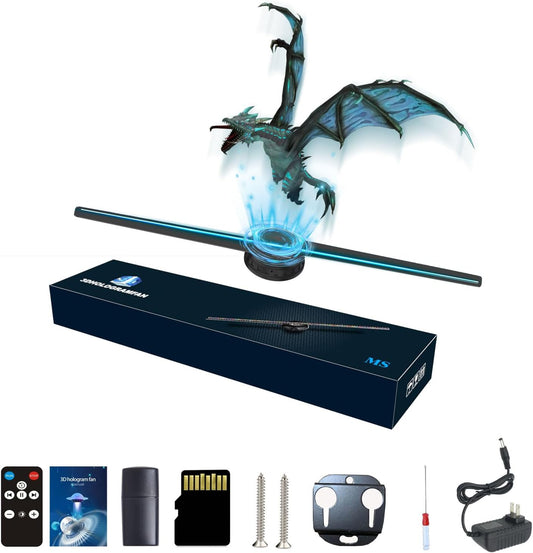 3DHologramFan, 42CM 3DHologramfan Projector HD LED Holographic Christmas Tree Advertising Display with Remote and Bluetooth and WiFi,1500 Video Library and for Business,Bar,Halloween Missyou 16.5 Inch