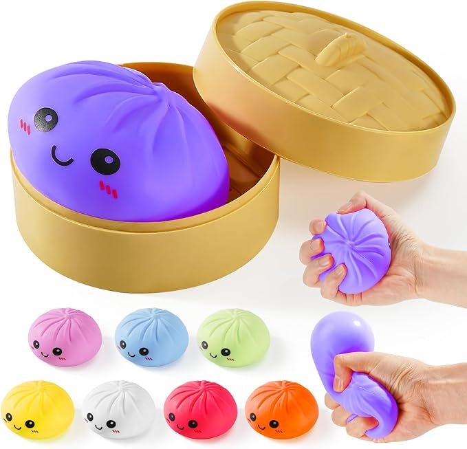 Dumpling Squishy Toys, Gaint Dumpling Squishy Mystery Box, Colorful Squishies Dumplings Stress Balls Toy, Stocking Stuffers with Food Steamer Stretchy Desk Toy