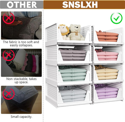 5 Pack Stackable Closet Storage Basket, Multifunctional & Foldable Closet Organizer for Bathroom Kitchen Laundry Room Wardrobe Storage, Space-Saving Clothes Storage Drawer Organizer