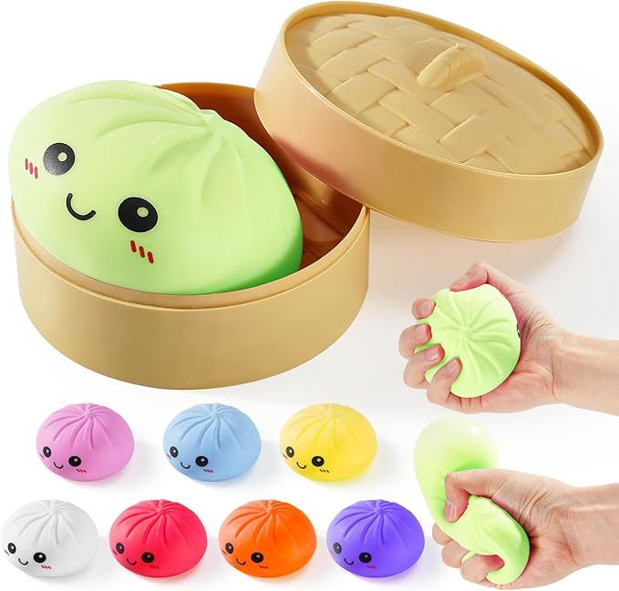 Dumpling Squishy Toys, Gaint Dumpling Squishy Mystery Box, Colorful Squishies Dumplings Stress Balls Toy, Stocking Stuffers with Food Steamer Stretchy Desk Toy