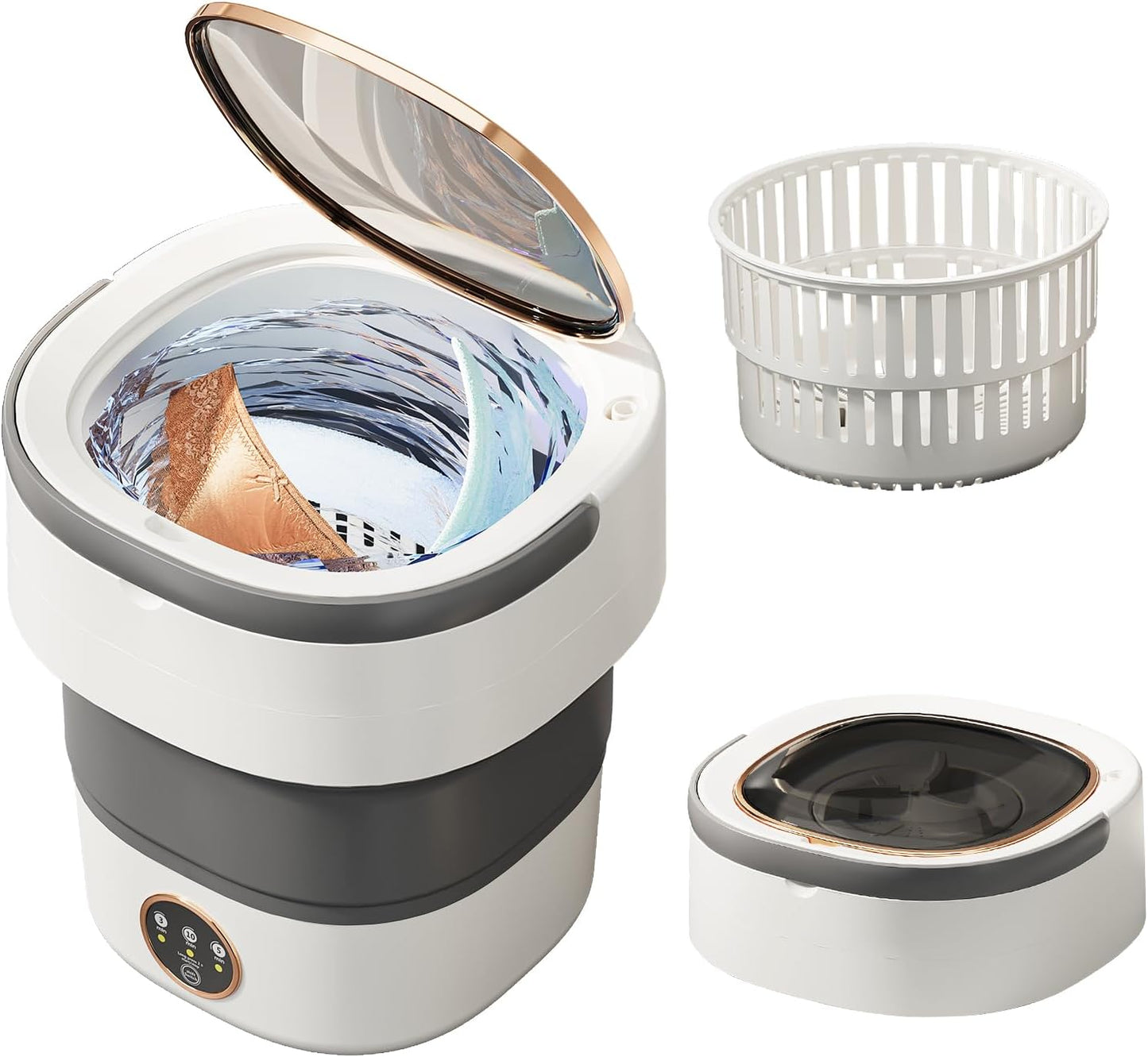 Portable Washing Machine 20L —Small Foldable Washer with Spin Basket, 3 Mode Deep Clean — Mini Laundry Machine for Travel, Dorms, Camping, Ideal for Baby Clothes, Underwear, Socks Gray