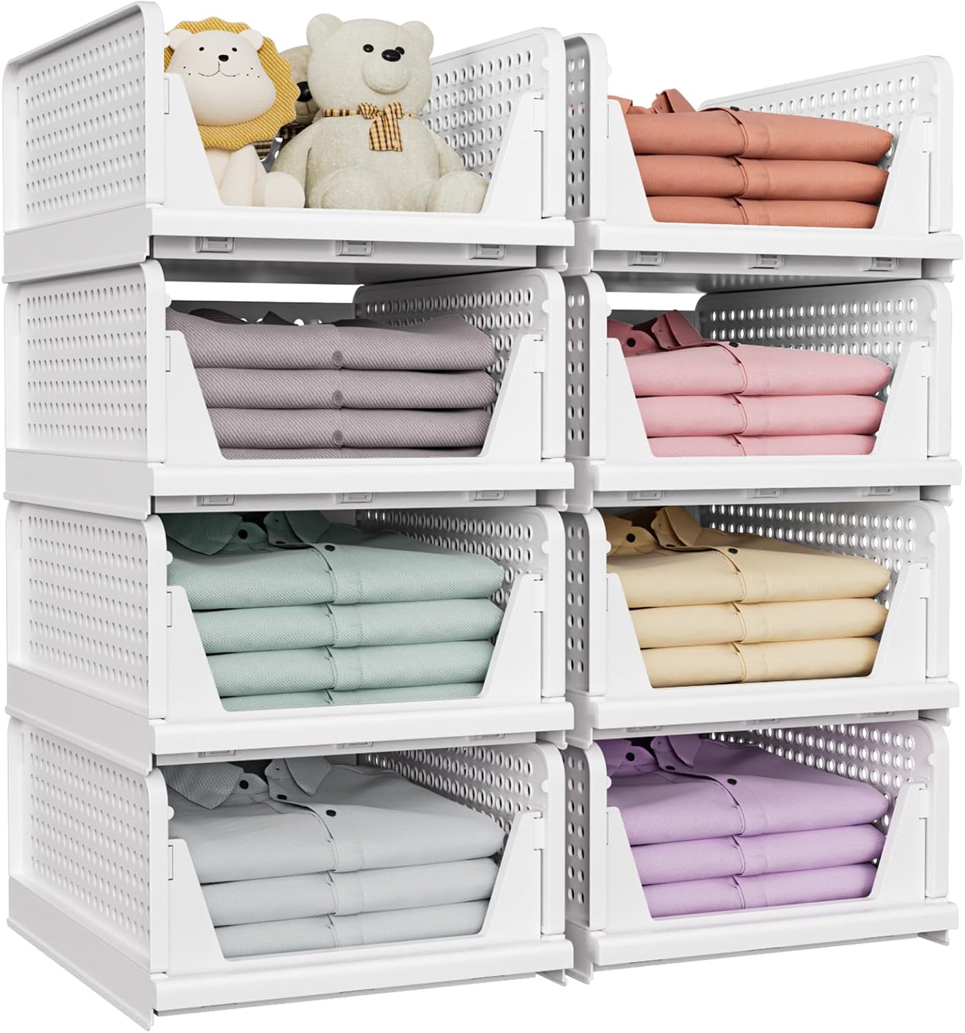 5 Pack Stackable Closet Storage Basket, Multifunctional & Foldable Closet Organizer for Bathroom Kitchen Laundry Room Wardrobe Storage, Space-Saving Clothes Storage Drawer Organizer