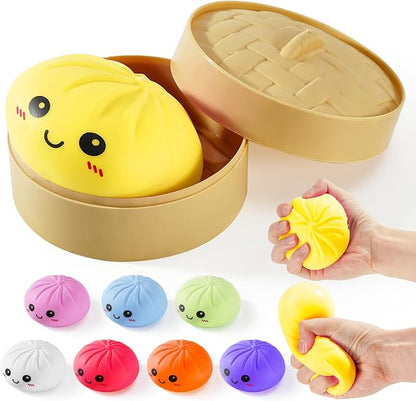 Dumpling Squishy Toys, Gaint Dumpling Squishy Mystery Box, Colorful Squishies Dumplings Stress Balls Toy, Stocking Stuffers with Food Steamer Stretchy Desk Toy
