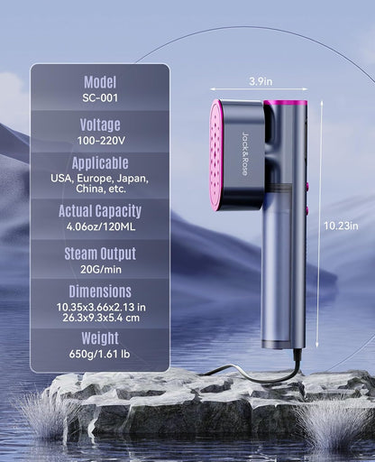 Jack ＆ Rose Travel Steamer for Clothes,100-220V Portable Iron,15s Heat Up,Steamer ＆ Iron 2 In 1, Travel Size,Large Ceramic Heat Panel