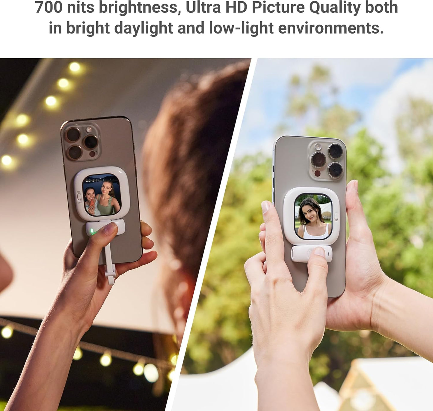 Vlogmate Mini Phone Vlog Selfie Monitor Screen, Phone Holder Clip Mount for Rear Camera Selfies/Vlogging/Live/TikTok,Selfie Screen Compatible with iPhone Back Camera Monitor Screen