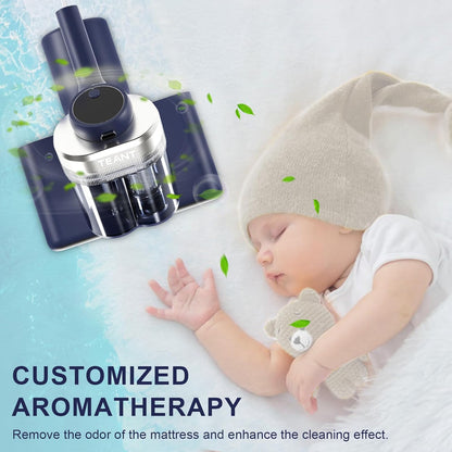 Teant Mattress Vacuum Bed Vacuum Cleaner with 253.7nm UV-C Light, Hyper Helix Motor with 16kPa Strong Suction & 33000 RPM/Min Tapping, HEPA Filter, 149℉ Heat & Ultrasonic & Anion for Bed and Pet.