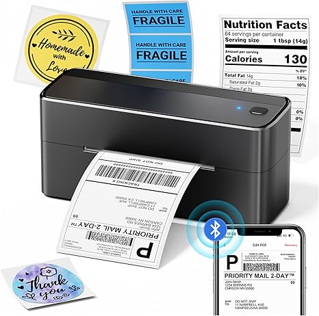 Phomemo Bluetooth Shipping Label Printer, 241BT 4X6 Wireless Thermal Label Printer for Small Business, Labels Printers for Shipping Package, Compatible with iPhone, Android, Amazon, Shopify, Black
