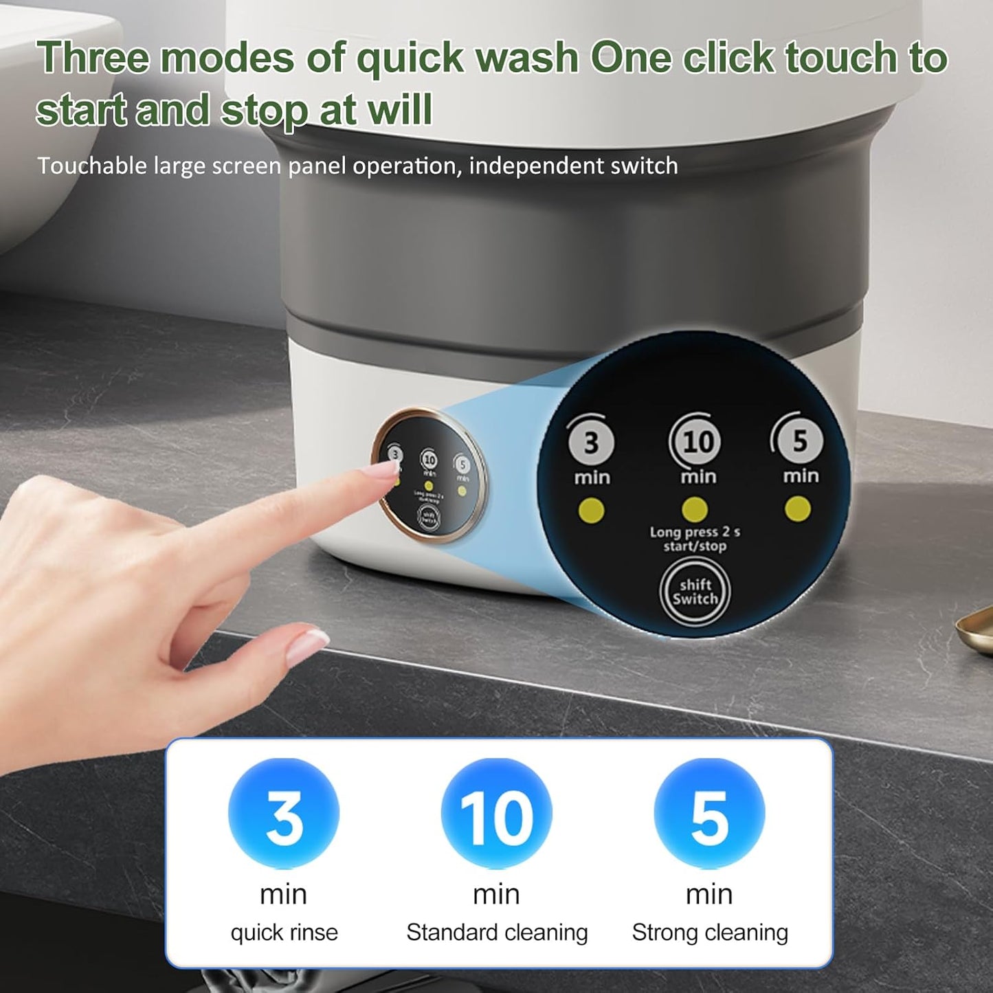 Portable Washing Machine 20L —Small Foldable Washer with Spin Basket, 3 Mode Deep Clean — Mini Laundry Machine for Travel, Dorms, Camping, Ideal for Baby Clothes, Underwear, Socks Gray