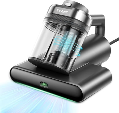 Teant Mattress Vacuum Bed Vacuum Cleaner with 253.7nm UV-C Light, Hyper Helix Motor with 16kPa Strong Suction & 33000 RPM/Min Tapping, HEPA Filter, 149℉ Heat & Ultrasonic & Anion for Bed and Pet.