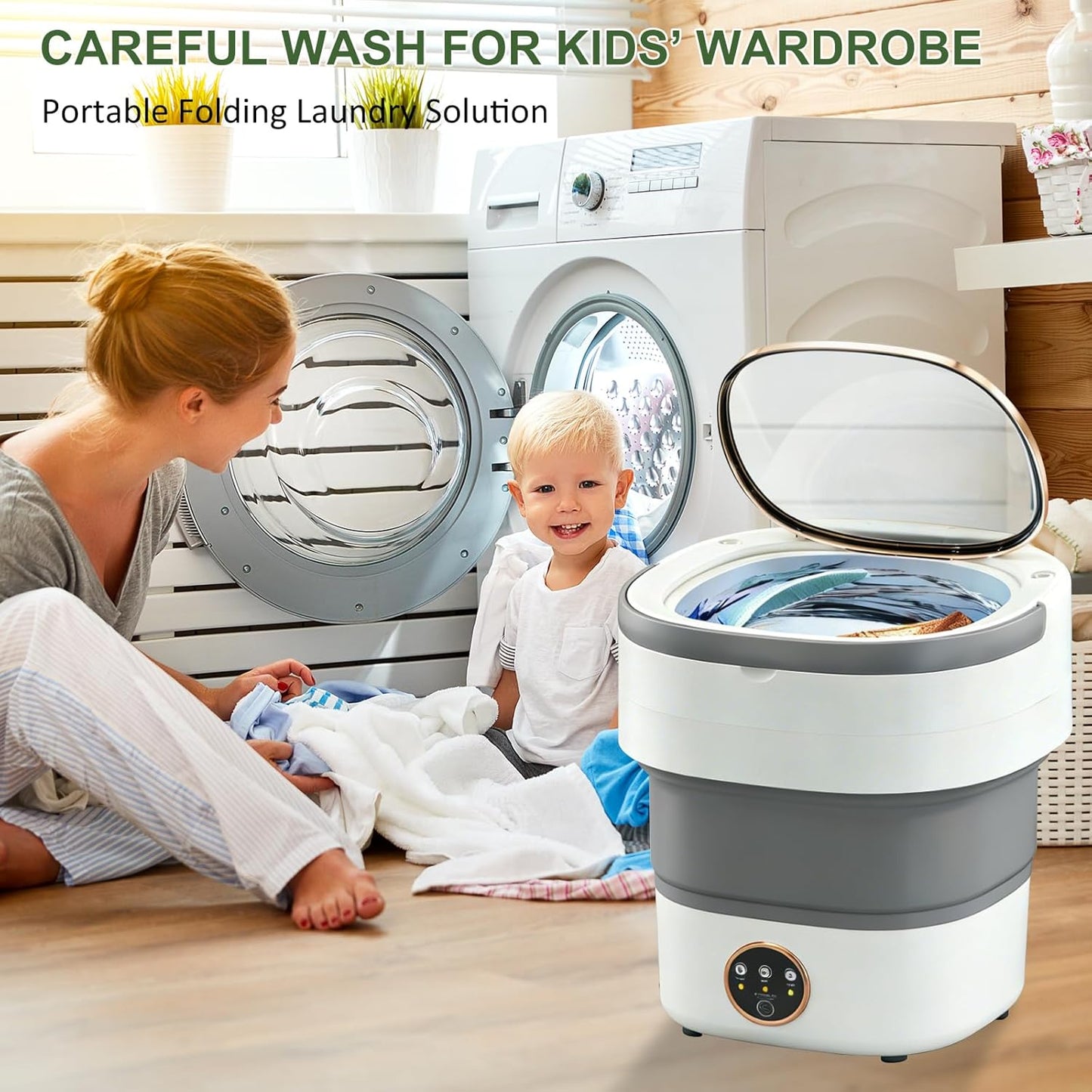 Portable Washing Machine 20L —Small Foldable Washer with Spin Basket, 3 Mode Deep Clean — Mini Laundry Machine for Travel, Dorms, Camping, Ideal for Baby Clothes, Underwear, Socks Gray