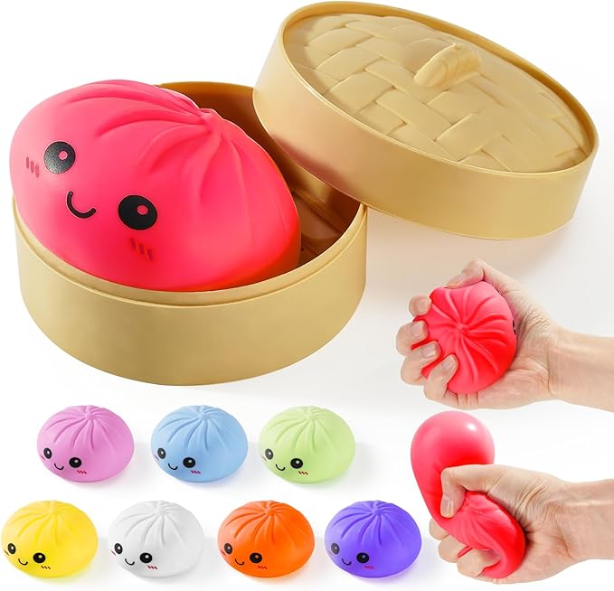 Dumpling Squishy Toys, Gaint Dumpling Squishy Mystery Box, Colorful Squishies Dumplings Stress Balls Toy, Stocking Stuffers with Food Steamer Stretchy Desk Toy