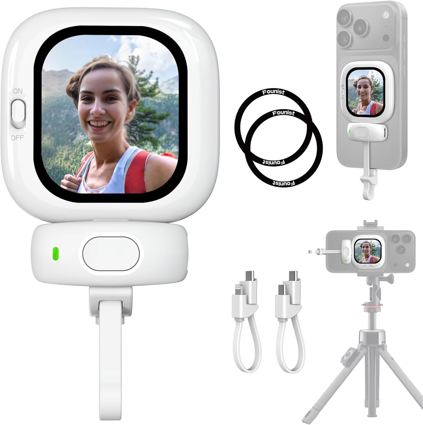 Vlogmate Mini Phone Vlog Selfie Monitor Screen, Phone Holder Clip Mount for Rear Camera Selfies/Vlogging/Live/TikTok,Selfie Screen Compatible with iPhone Back Camera Monitor Screen