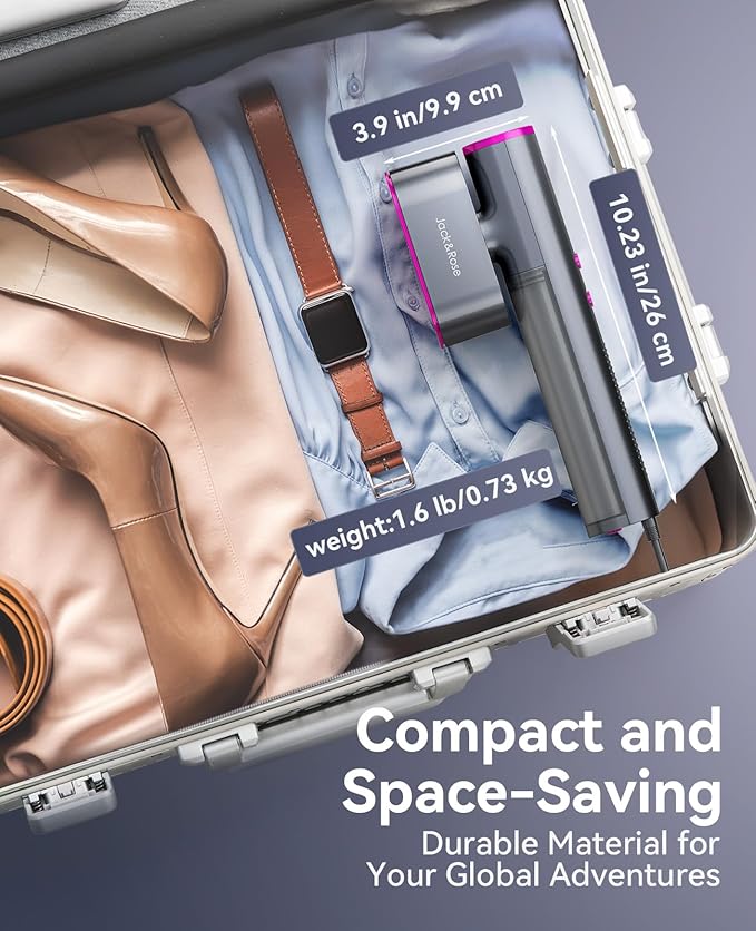 Jack ＆ Rose Travel Steamer for Clothes,100-220V Portable Iron,15s Heat Up,Steamer ＆ Iron 2 In 1, Travel Size,Large Ceramic Heat Panel