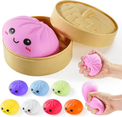 Dumpling Squishy Toys, Gaint Dumpling Squishy Mystery Box, Colorful Squishies Dumplings Stress Balls Toy, Stocking Stuffers with Food Steamer Stretchy Desk Toy