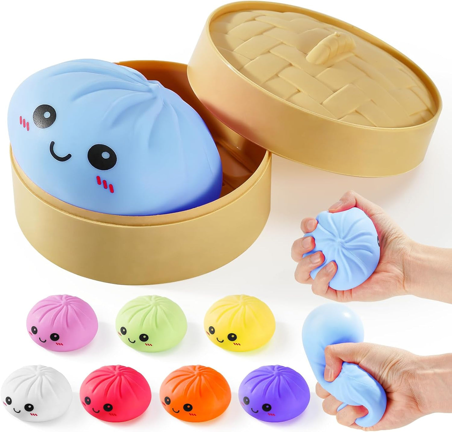 Dumpling Squishy Toys, Gaint Dumpling Squishy Mystery Box, Colorful Squishies Dumplings Stress Balls Toy, Stocking Stuffers with Food Steamer Stretchy Desk Toy
