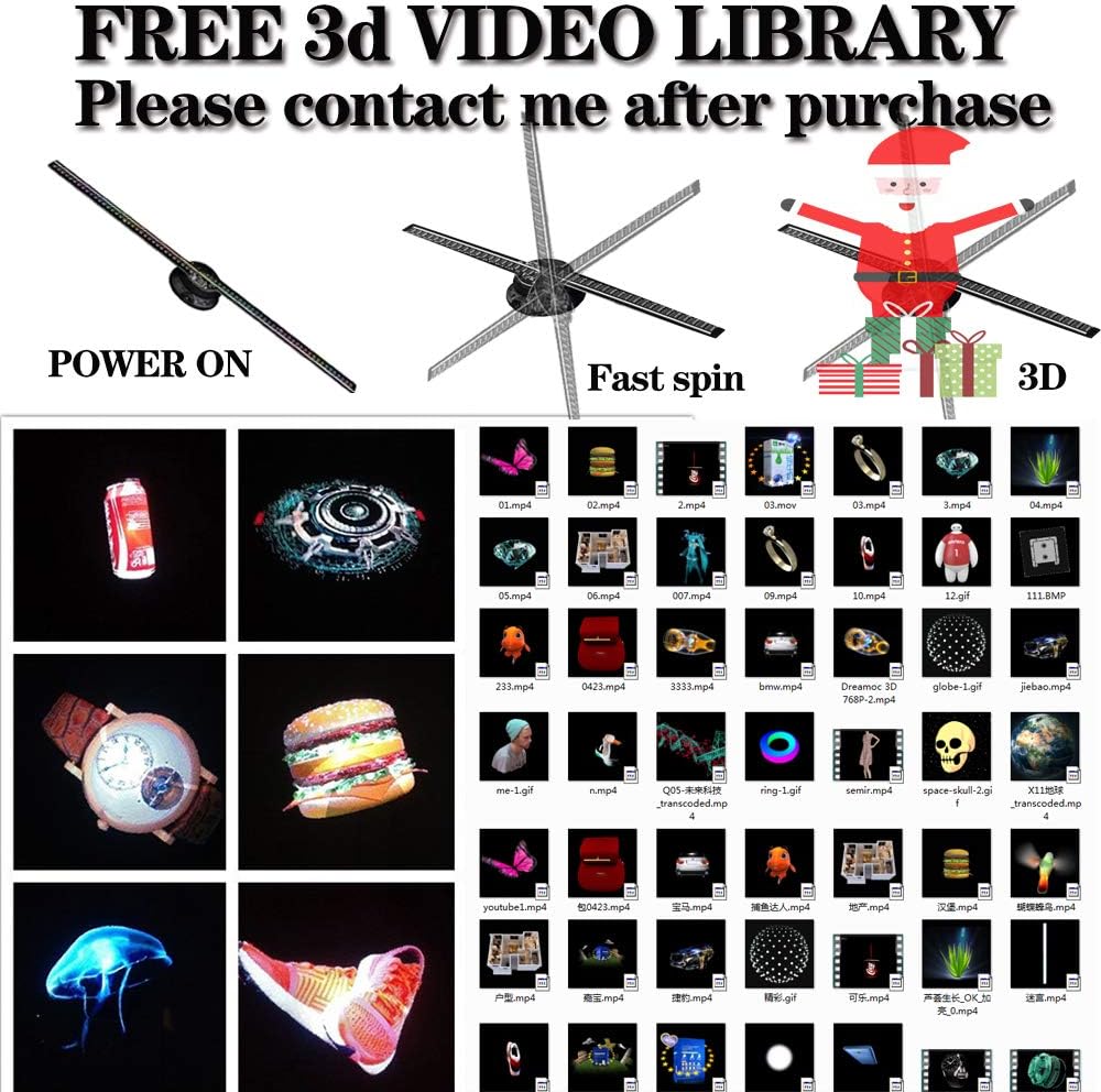 3DHologramFan, 42CM 3DHologramfan Projector HD LED Holographic Christmas Tree Advertising Display with Remote and Bluetooth and WiFi,1500 Video Library and for Business,Bar,Halloween Missyou 16.5 Inch