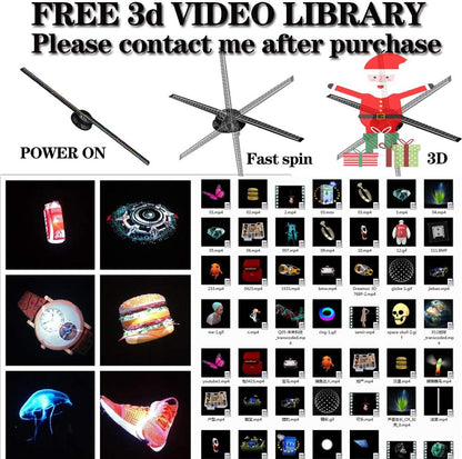 3DHologramFan, 42CM 3DHologramfan Projector HD LED Holographic Christmas Tree Advertising Display with Remote and Bluetooth and WiFi,1500 Video Library and for Business,Bar,Halloween Missyou 16.5 Inch