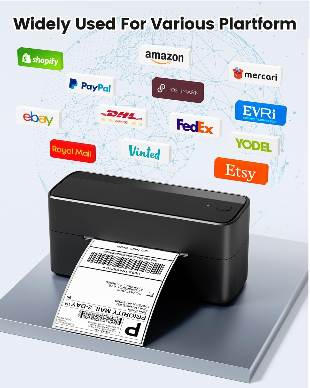 Phomemo Bluetooth Shipping Label Printer, 241BT 4X6 Wireless Thermal Label Printer for Small Business, Labels Printers for Shipping Package, Compatible with iPhone, Android, Amazon, Shopify, Black
