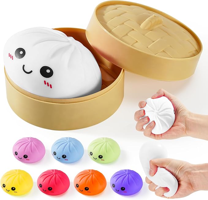 Dumpling Squishy Toys, Gaint Dumpling Squishy Mystery Box, Colorful Squishies Dumplings Stress Balls Toy, Stocking Stuffers with Food Steamer Stretchy Desk Toy