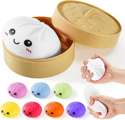 Dumpling Squishy Toys, Gaint Dumpling Squishy Mystery Box, Colorful Squishies Dumplings Stress Balls Toy, Stocking Stuffers with Food Steamer Stretchy Desk Toy