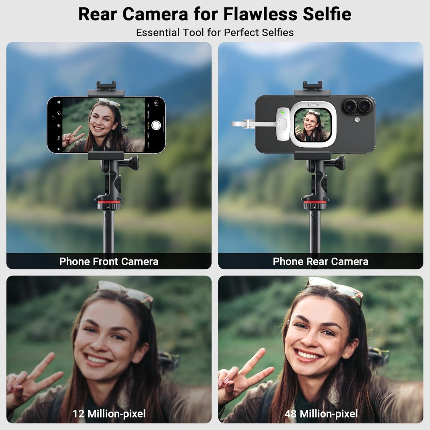 Vlogmate Mini Phone Vlog Selfie Monitor Screen, Phone Holder Clip Mount for Rear Camera Selfies/Vlogging/Live/TikTok,Selfie Screen Compatible with iPhone Back Camera Monitor Screen