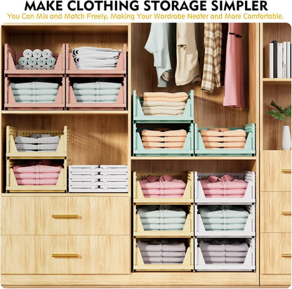 5 Pack Stackable Closet Storage Basket, Multifunctional & Foldable Closet Organizer for Bathroom Kitchen Laundry Room Wardrobe Storage, Space-Saving Clothes Storage Drawer Organizer