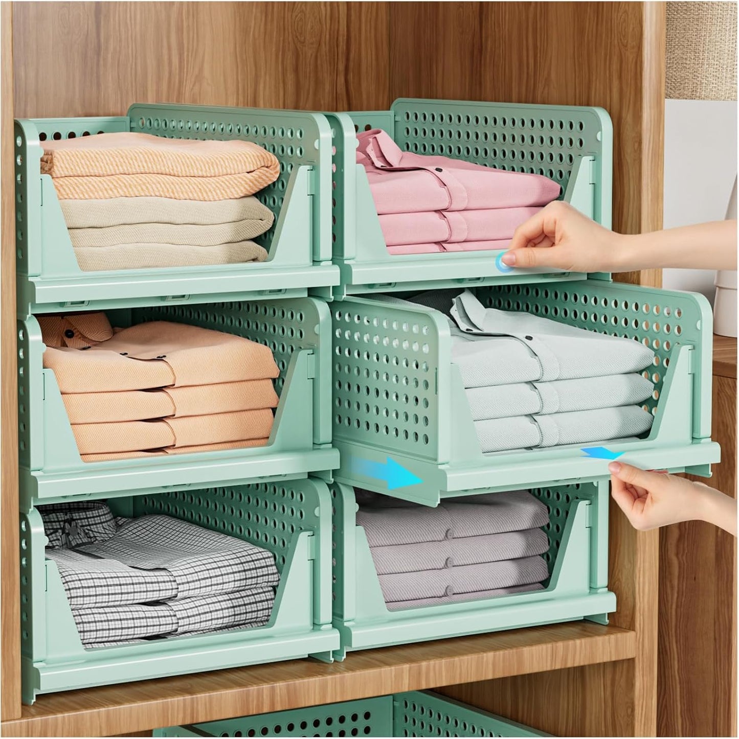 5 Pack Stackable Closet Storage Basket, Multifunctional & Foldable Closet Organizer for Bathroom Kitchen Laundry Room Wardrobe Storage, Space-Saving Clothes Storage Drawer Organizer