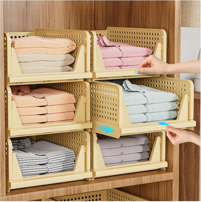 5 Pack Stackable Closet Storage Basket, Multifunctional & Foldable Closet Organizer for Bathroom Kitchen Laundry Room Wardrobe Storage, Space-Saving Clothes Storage Drawer Organizer