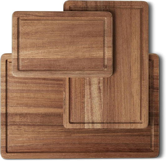 Basics Wooden Chopping Boards, 3-Piece Set, Acacia Wood, Pre-Oiled with Juice Groove
