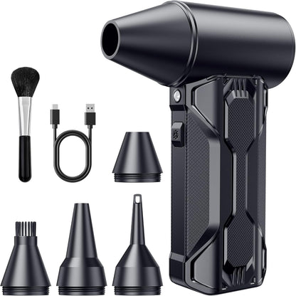 Compressed Air Duster, 110000 RPM High-Speed Electric Air Duster with Brushless Motor, 3-Speed Settings, Rechargeable Cordless Dust Blower with Fast Charging for PC, Keyboard, Car, Home (Black)