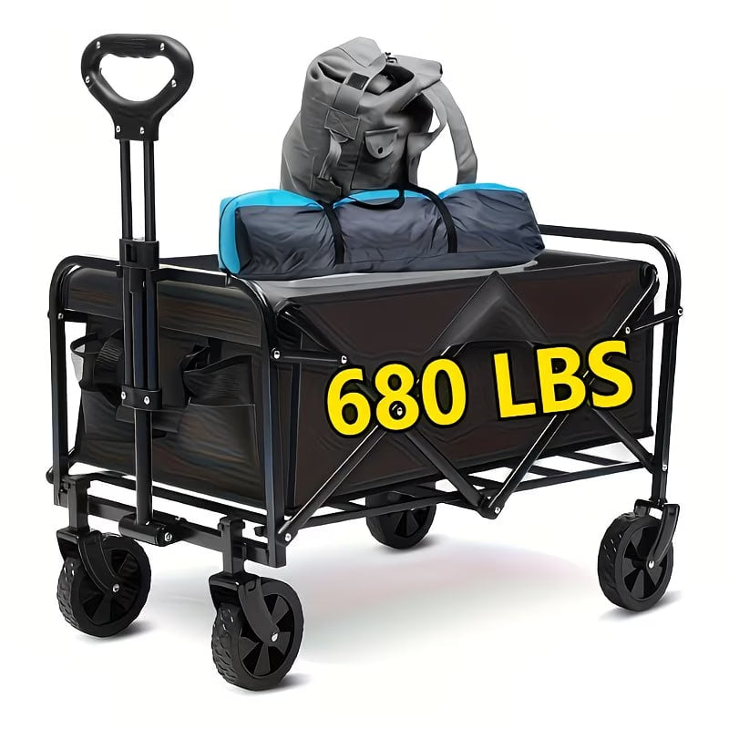 220LBS/ 450LBS/ 680LBS All Terrain Heavy Duty Folding Cart, Large Capacity Camper Suitable for Yard Shopping/ Sports/ Outdoor/ Gardening Equipment Handling, Black Multifunctional Utility Cart