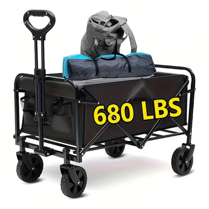 220LBS/ 450LBS/ 680LBS All Terrain Heavy Duty Folding Cart, Large Capacity Camper Suitable for Yard Shopping/ Sports/ Outdoor/ Gardening Equipment Handling, Black Multifunctional Utility Cart