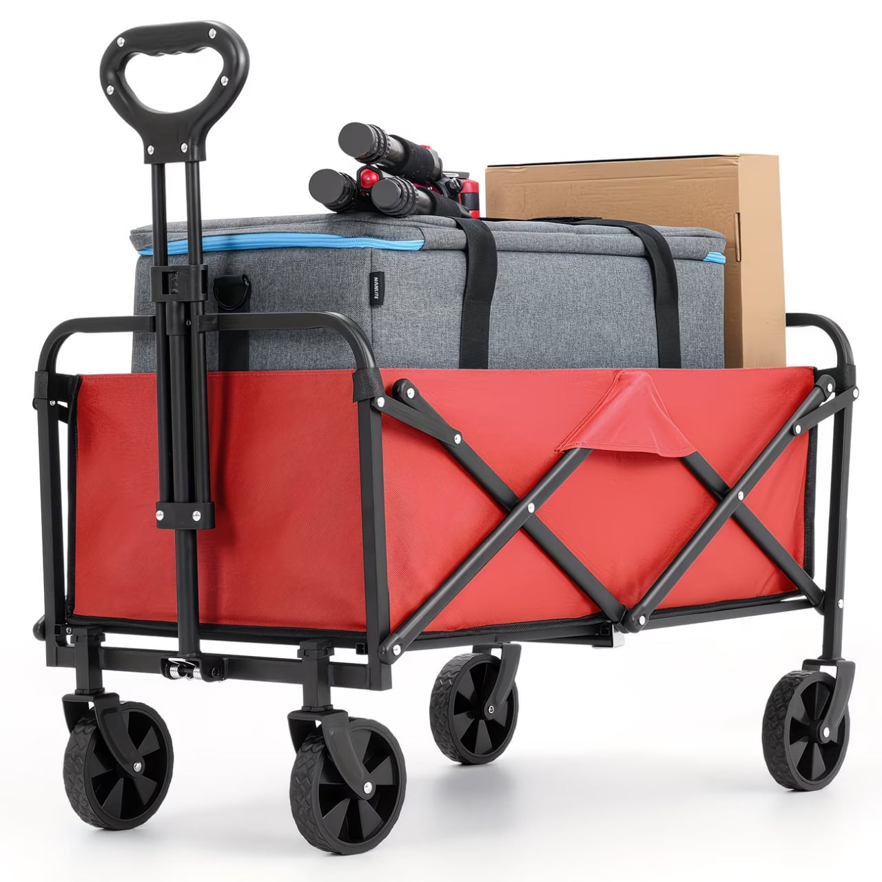 220LBS/ 450LBS/ 680LBS All Terrain Heavy Duty Folding Cart, Large Capacity Camper Suitable for Yard Shopping/ Sports/ Outdoor/ Gardening Equipment Handling, Black Multifunctional Utility Cart