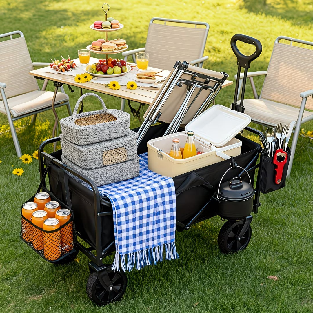 220LBS/ 450LBS/ 680LBS All Terrain Heavy Duty Folding Cart, Large Capacity Camper Suitable for Yard Shopping/ Sports/ Outdoor/ Gardening Equipment Handling, Black Multifunctional Utility Cart