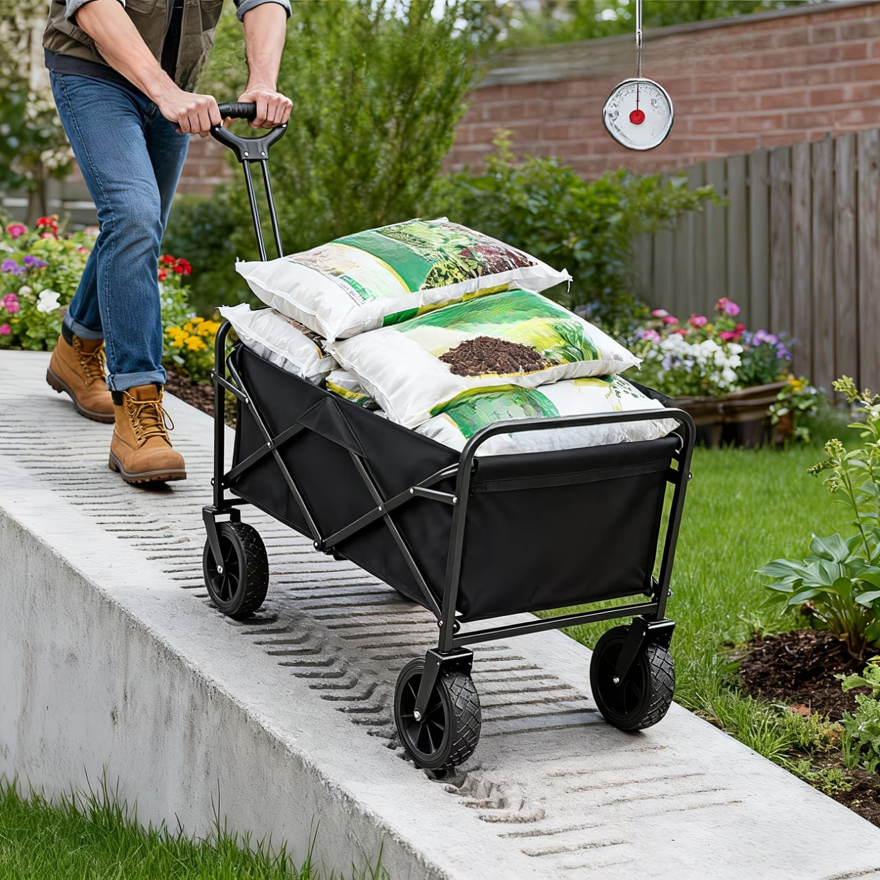 220LBS/ 450LBS/ 680LBS All Terrain Heavy Duty Folding Cart, Large Capacity Camper Suitable for Yard Shopping/ Sports/ Outdoor/ Gardening Equipment Handling, Black Multifunctional Utility Cart