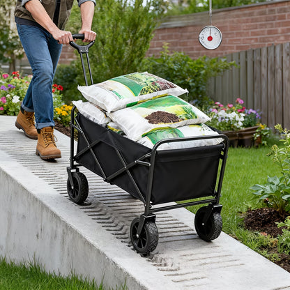 220LBS/ 450LBS/ 680LBS All Terrain Heavy Duty Folding Cart, Large Capacity Camper Suitable for Yard Shopping/ Sports/ Outdoor/ Gardening Equipment Handling, Black Multifunctional Utility Cart