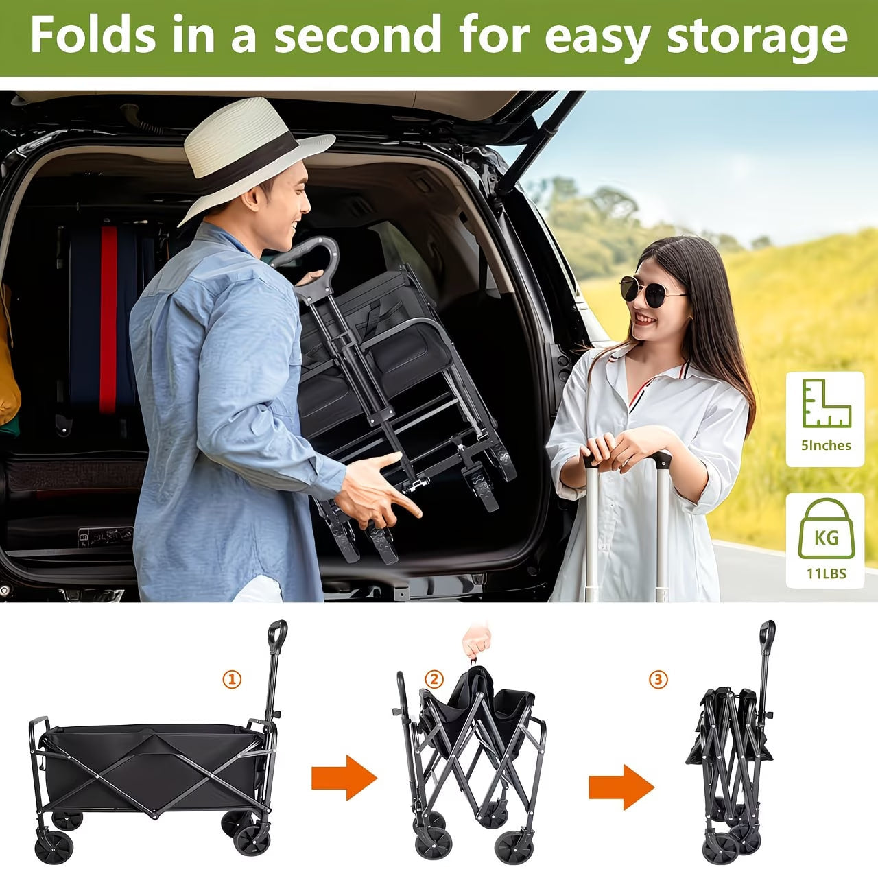 220LBS/ 450LBS/ 680LBS All Terrain Heavy Duty Folding Cart, Large Capacity Camper Suitable for Yard Shopping/ Sports/ Outdoor/ Gardening Equipment Handling, Black Multifunctional Utility Cart
